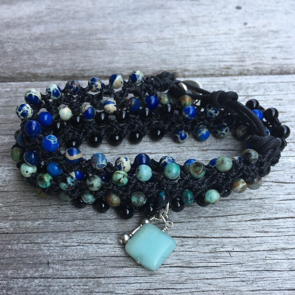 Semi-precious Triple Wrap Bracelet